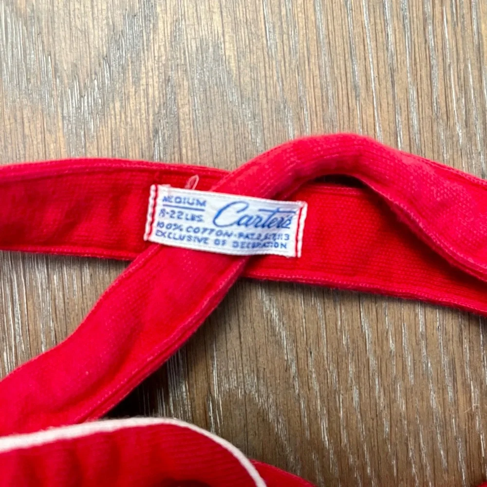 Carter’s Girls red ribbed overalls puppy stitching cotton‎ medium (15-22lbs) VTG